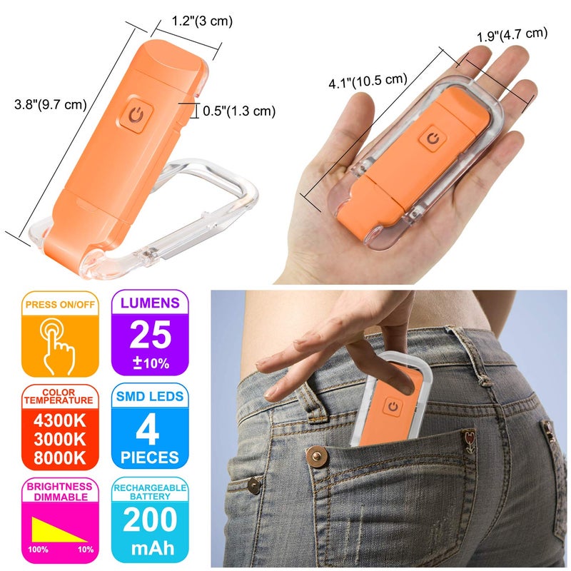 HONWELL Rechargeable Book Light, Clip On LED Reading Lights for Kids Reading in Bed, 3 Brightness Levels Dimmable Bookmark Light for Eye-Protection, Portable Reading Lamp for Bookworms, Travel(Orange) - Image 4